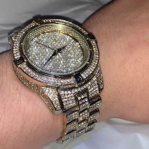Gold Icey techo pave stainless steel watch.